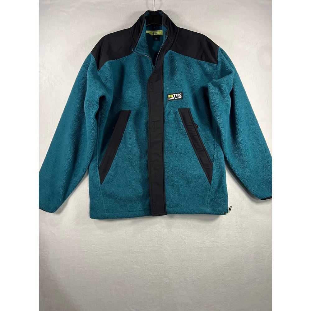 Eddie Bauer EBTEK Fleece Jacket‎ Teal Black Full Zip Men's Medium Outdoor Warm